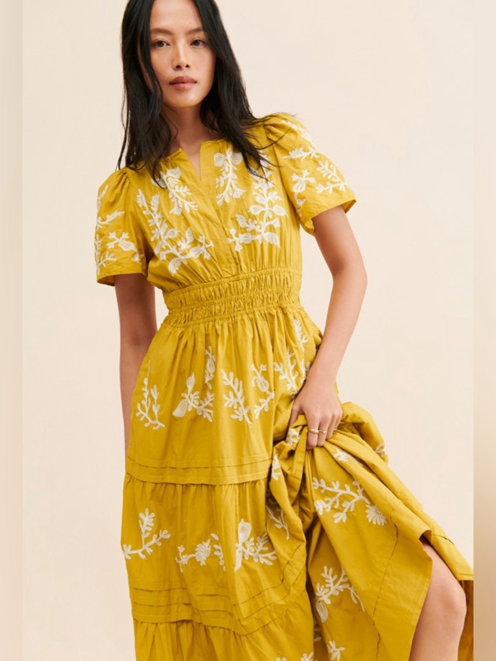 Anthropologie Somerset Maxi Dress Size S Yellow Embroidered Floral - Picture 3 of 5
